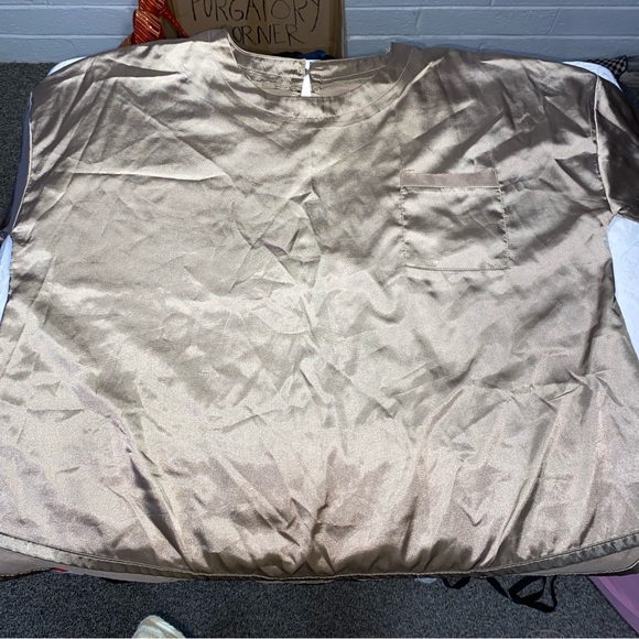 Silky Copper Gold Dress Blouse Oversized Baggy Short Sleeve Shirt Women’s M - Picture 8 of 9